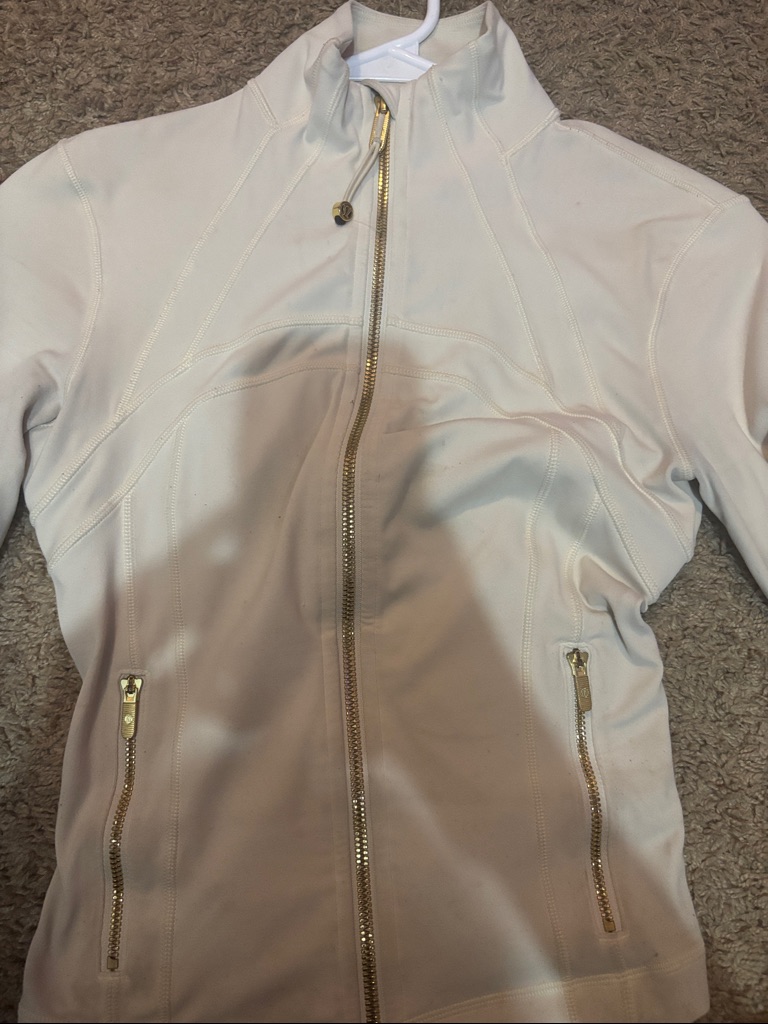 Lululemon Athletica Cream Zip Bomber Jacket With Gold Hardware